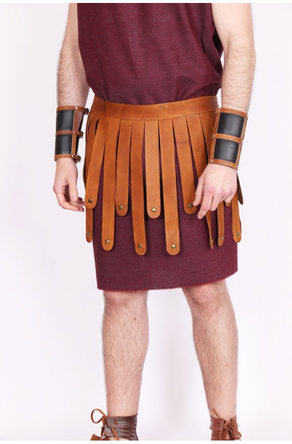 Brazaletes romanos en cuero marrón y...