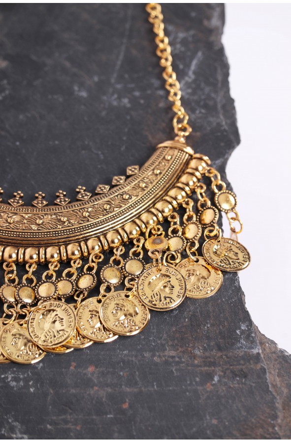 Golden Roman coin necklace Helios