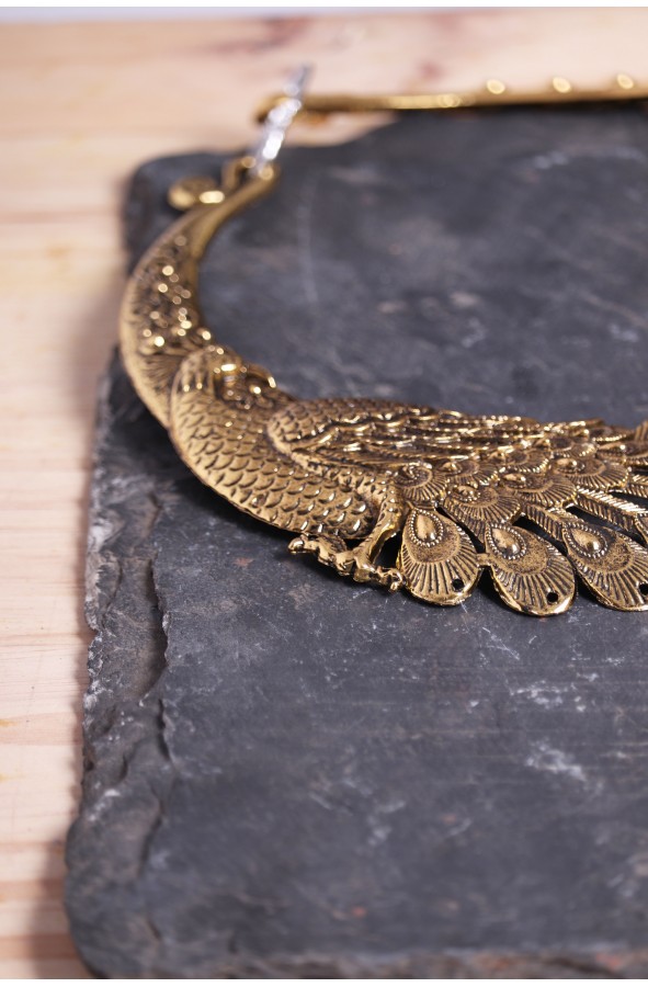 Golden peacock medieval necklace
