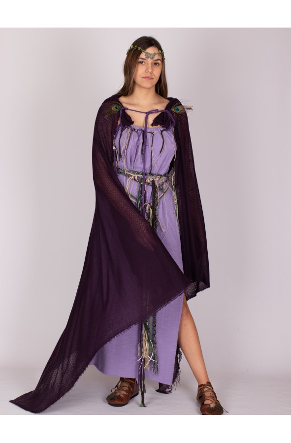 Vestido medieval malva con plumas y...