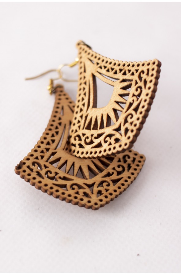 Medieval carved wooden earrings