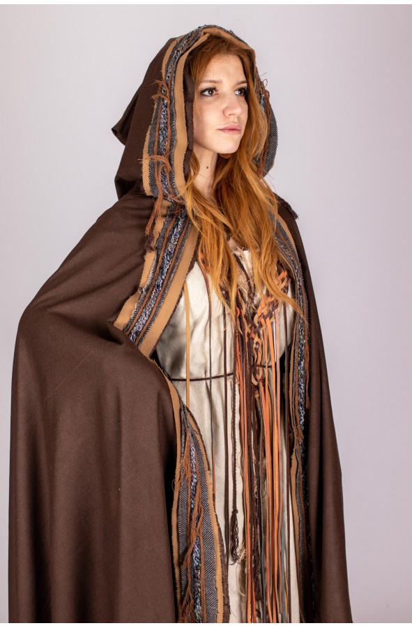 Frayed brown medieval cloak with...