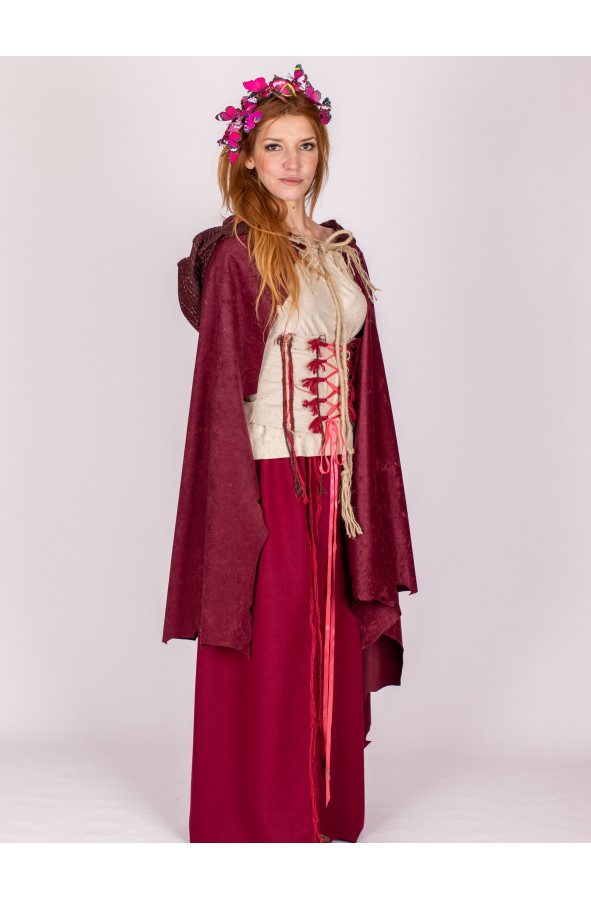 Capa medieval con capucha granate