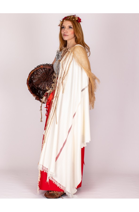 Capa medieval blanca con flecos y...