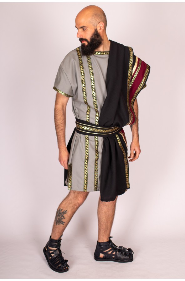 Grey Roman costume with black and...