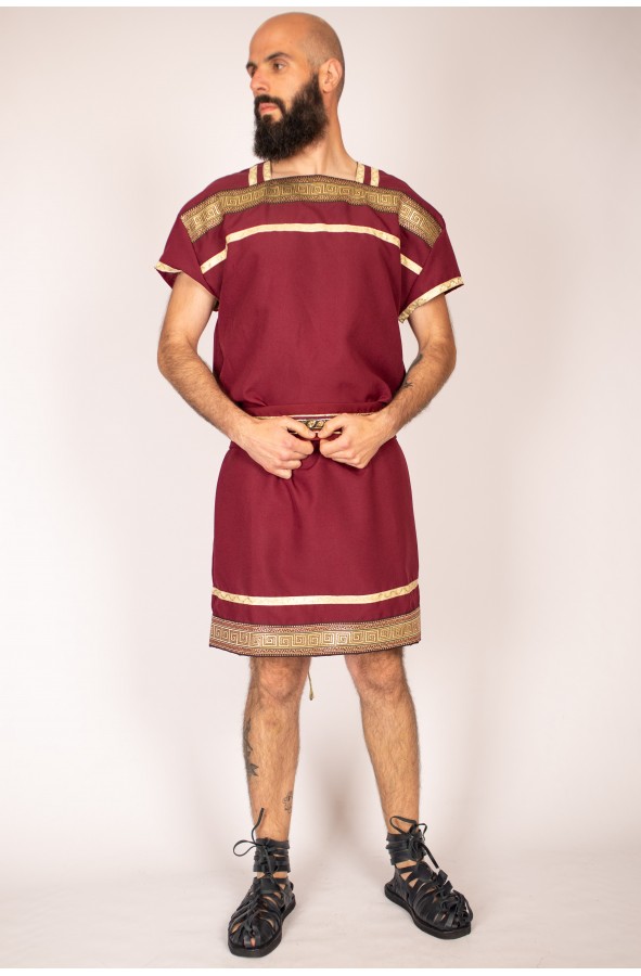 Roman costume for men in maroon and gold