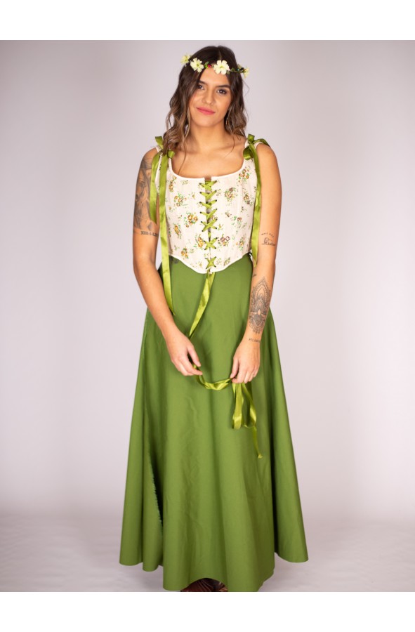 Falda medieval verde deshilachada