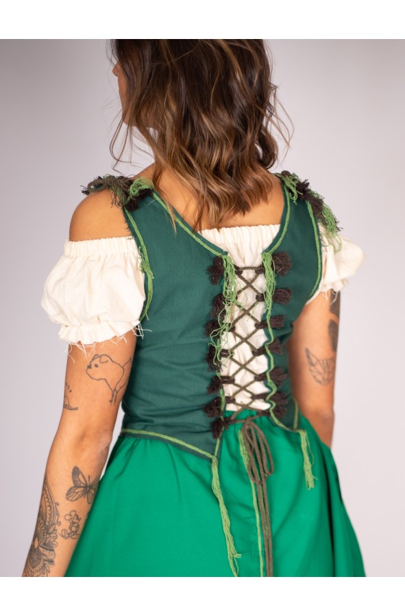 chaleco medieval de mujer verde rústico deshilachado