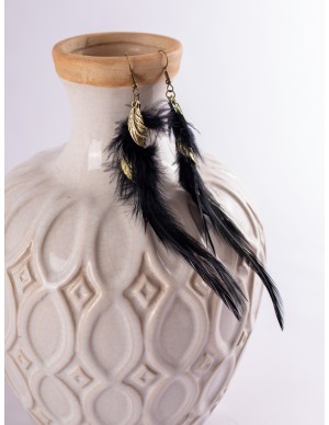 Black Feather Earrings with...