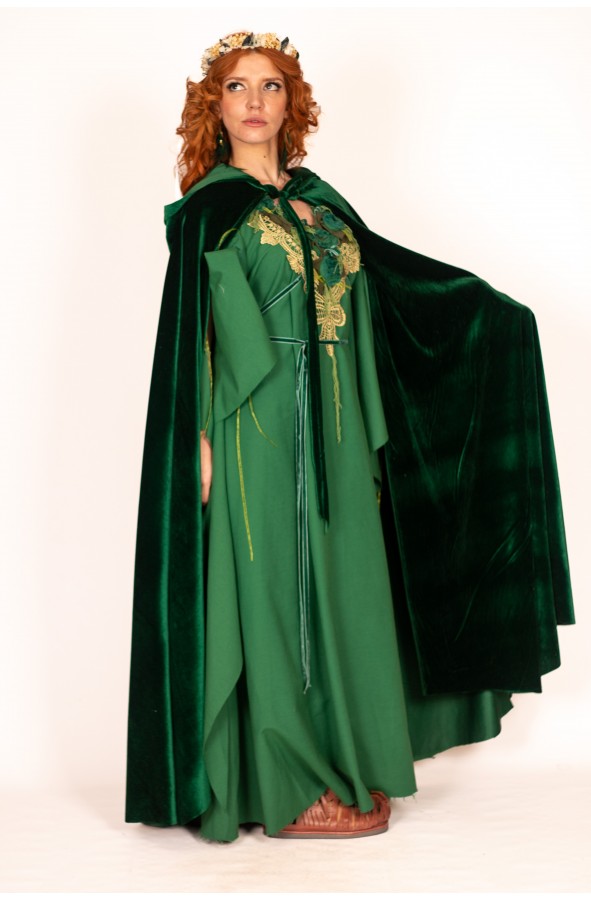 Velvety Medieval Hooded Cloak for...