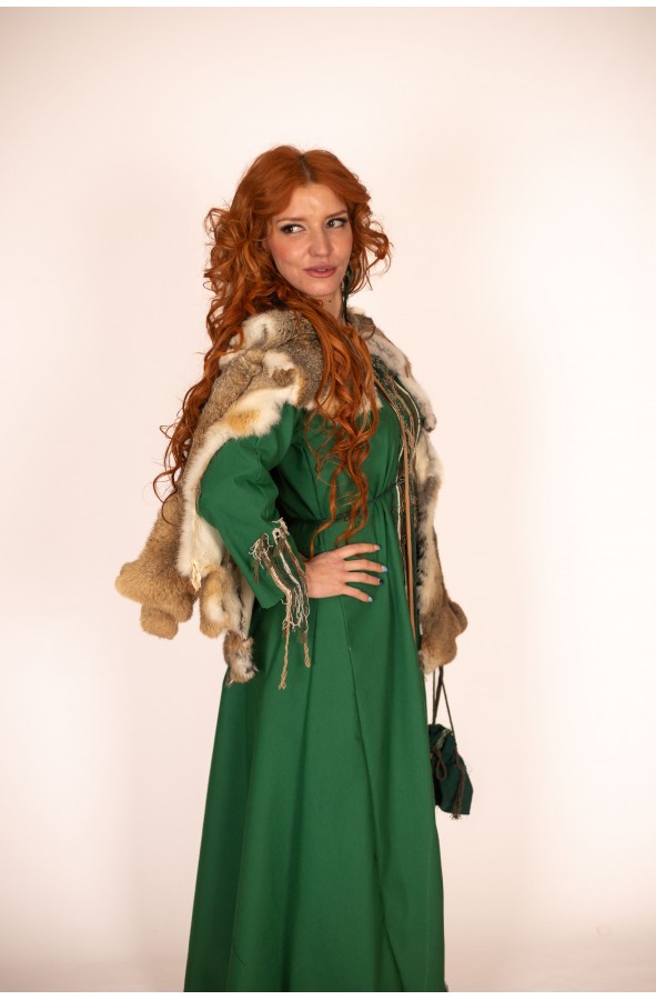 Green Celtic or Viking Dress with Recycled Threads - Sustainable Elegance  by Yute Crea