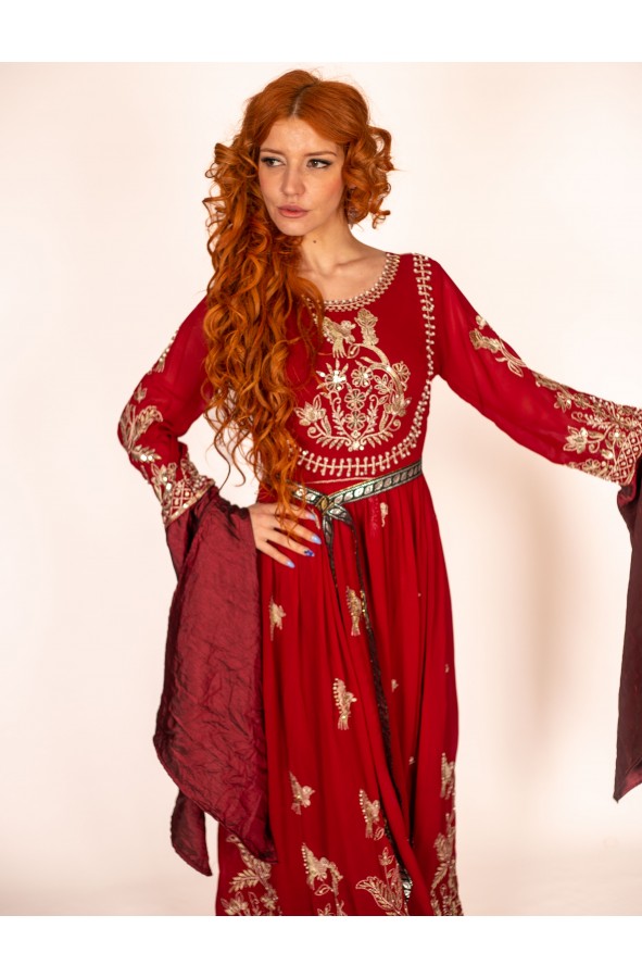 Medieval Red Queen Dress with silver...