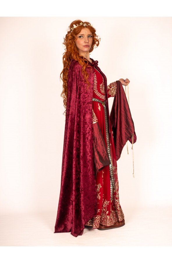 Velvet-Textured Garnet Medieval Cape...