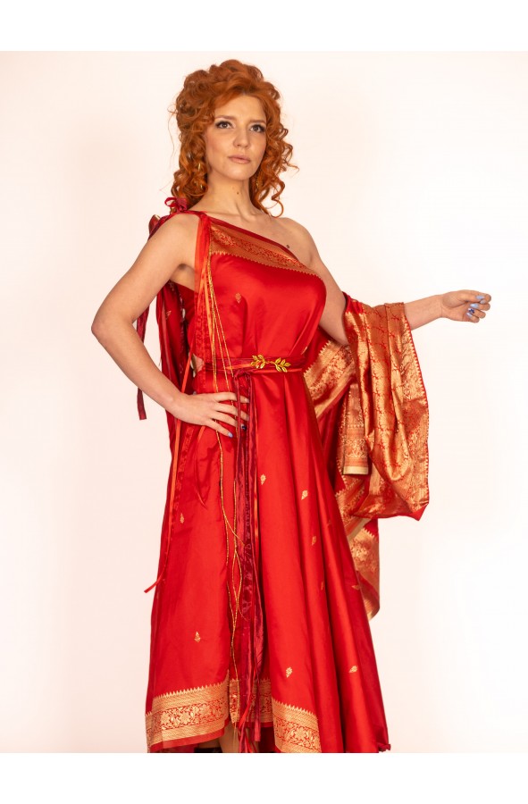 Vestido Asimétrico Rojo Romano con...