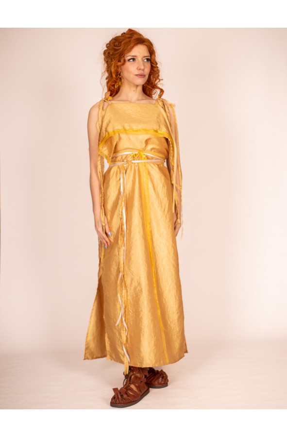 Vestido Peplo Dorado para Mujer:...