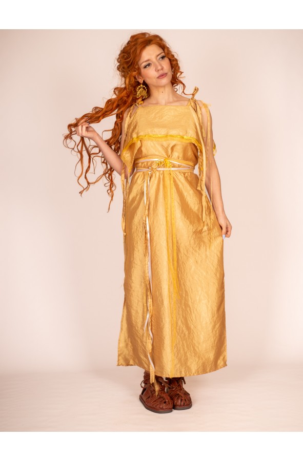 Vestido Peplo Dorado para Mujer:...