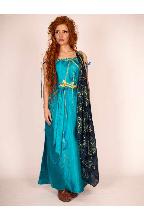 Blue Dress with Leaf Mantle by Yute Crea