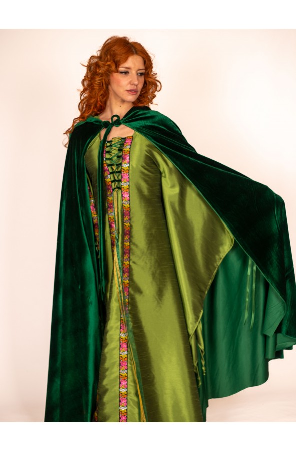 Emerald Medieval Gown with Floral...