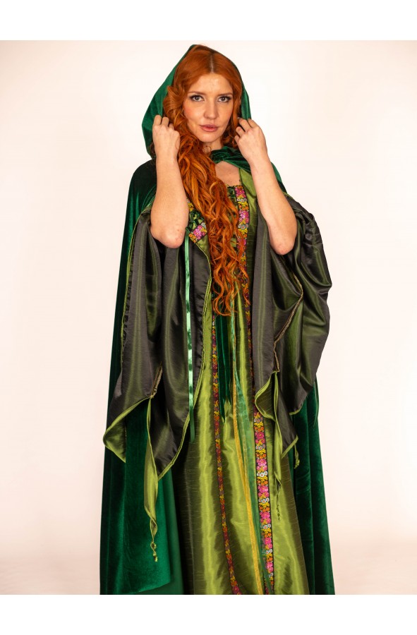 Emerald Medieval Gown with Floral...