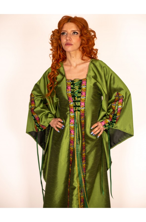 Emerald Medieval Gown with Floral...