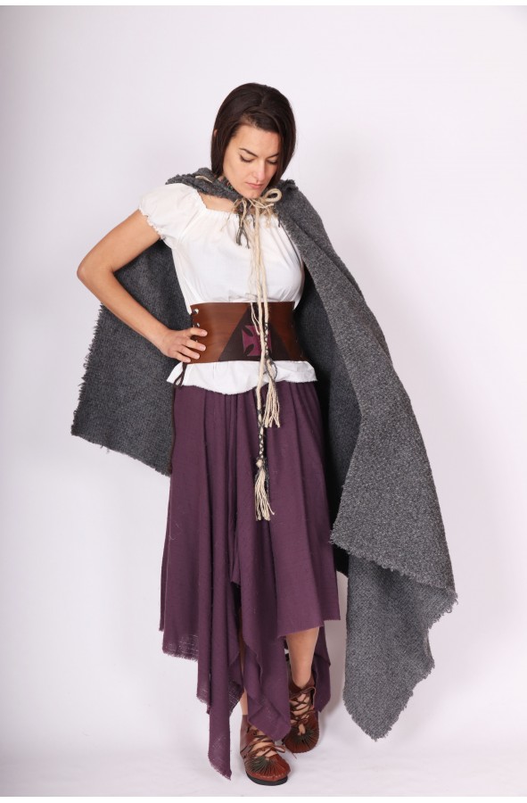 Medieval grey hooded cloak