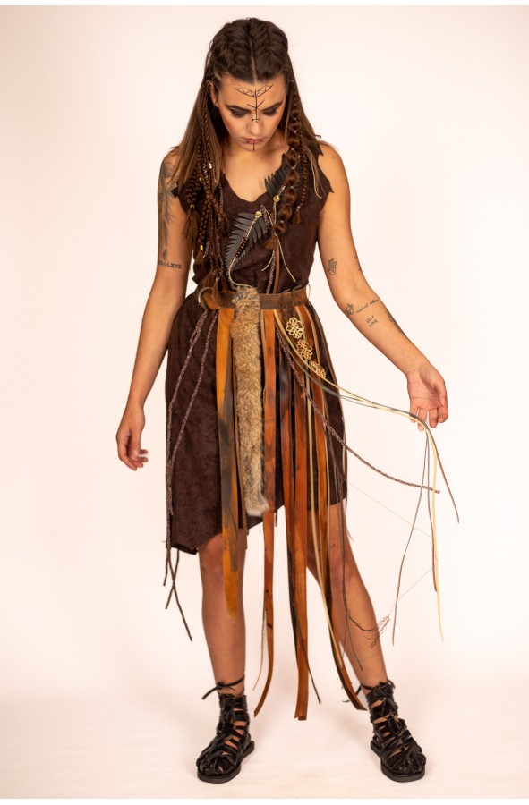 Medieval Warrior Dress for Women with Handcrafted Leather Belt - Handcrafted Medieval Warrior Dress for Women with Handcrafted Leather Belt - Handcrafted