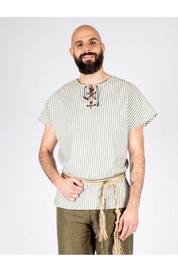 Camisa medieval de algodón a rayas –...