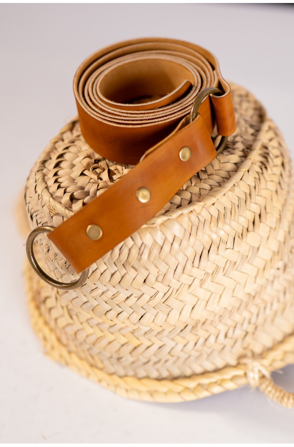 Genuine Leather Belt with Aged Gold...