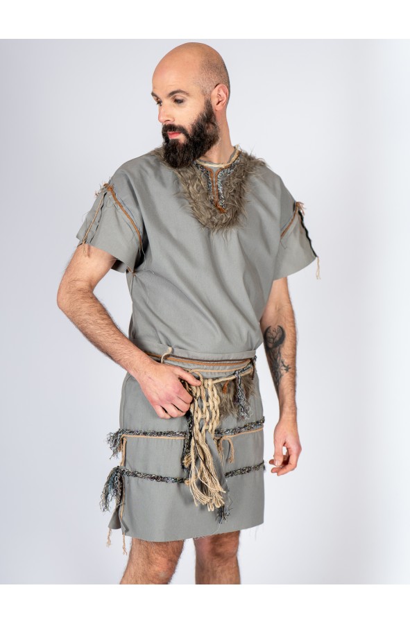 Celtic-Viking Gray Tunic with Faux...