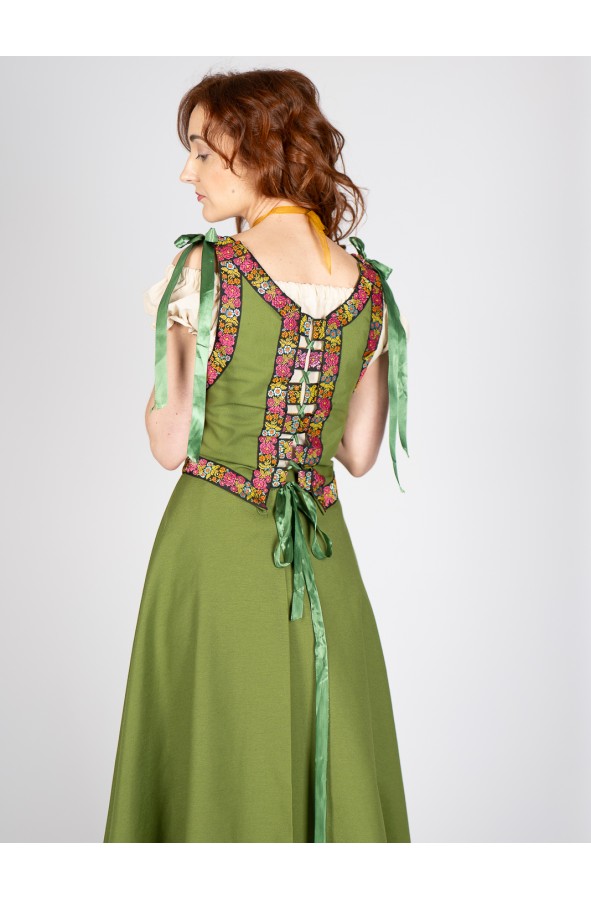 Medieval Corset in Green Cotton with...
