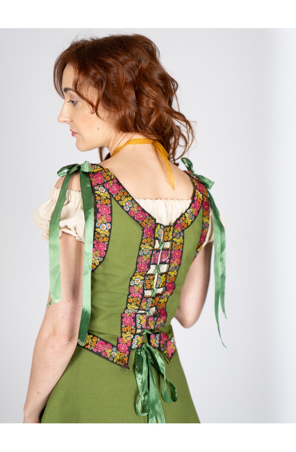 Medieval Corset in Green Cotton with...