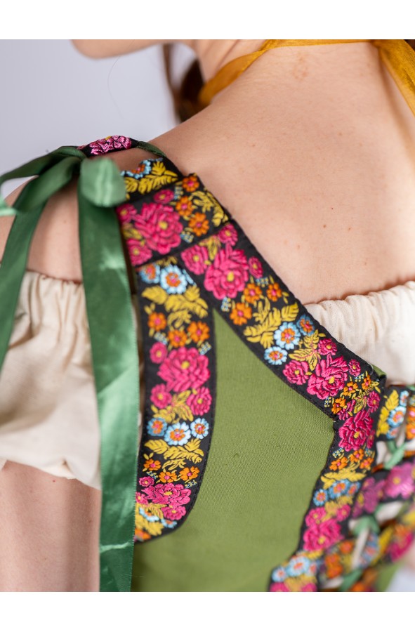 Corset medieval en algodón verde con...