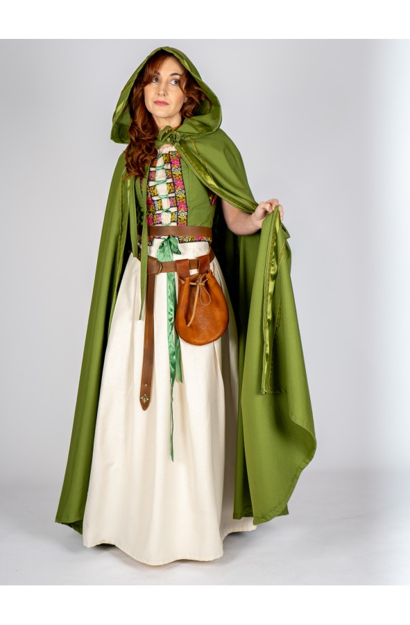 Medieval Green Cloak with Satin Trim...