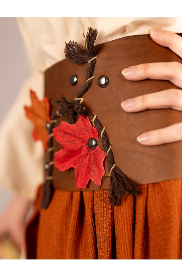 Leather Waist Cincher with Autumn Leaves