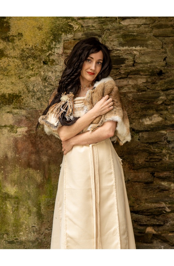 Rabbits Fur Cape with Metal Brooch -...