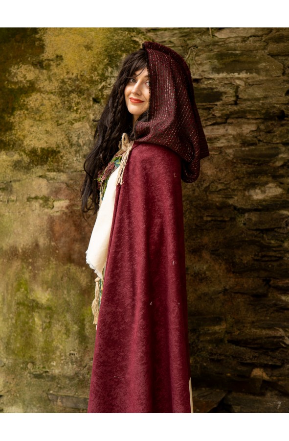 Maroon Celtic hooded cloak