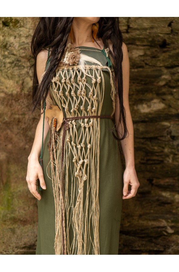 Rustic green Celtic dress with hemp rope