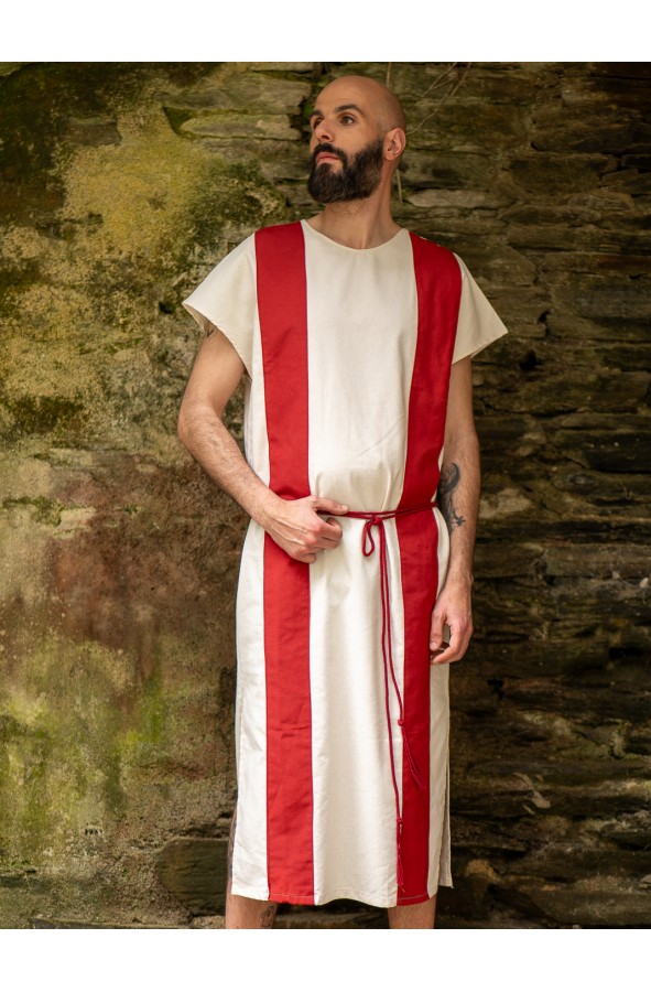 Roman tunic in natural cream with red...