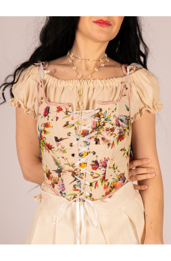 Floral and bird print corset with...