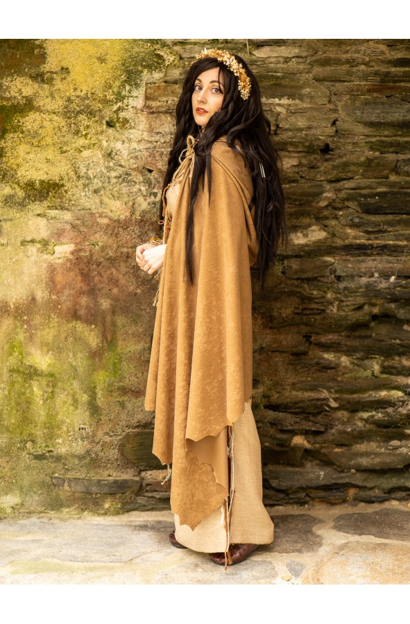 Wide Hooded Cloak in Camel Vegan...