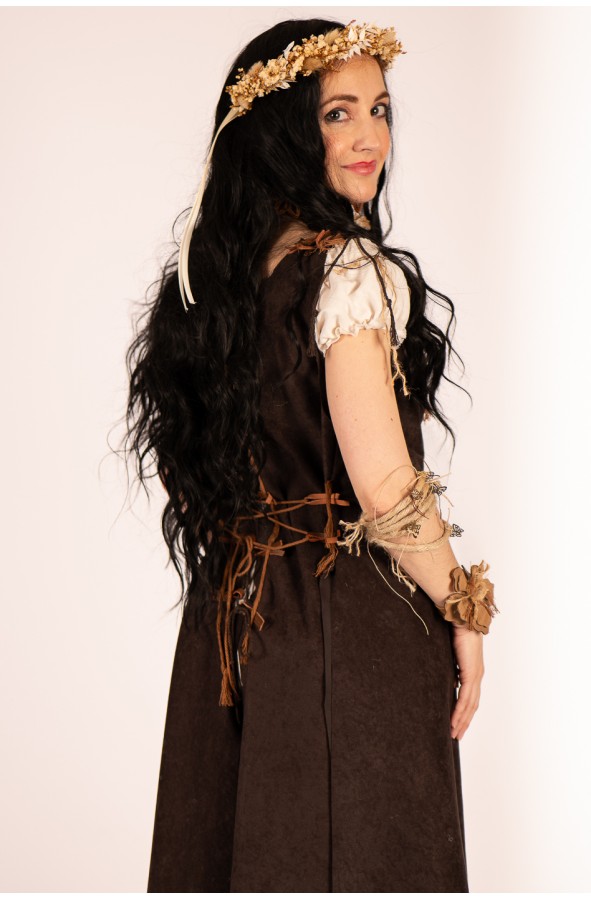 Long brown suede vest with handmade...