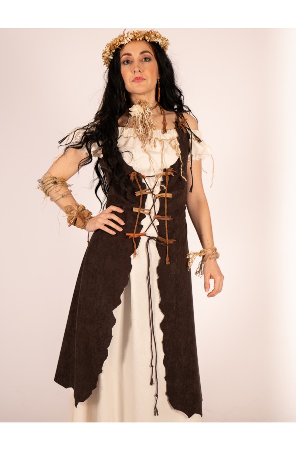 Chaleco largo de antelina marrón con...