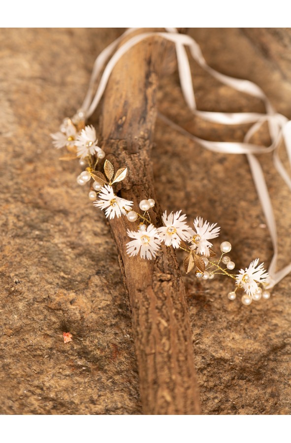 Medieval white floral headband with...