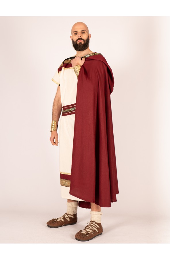 Roman hooded cloak with trim and cord...