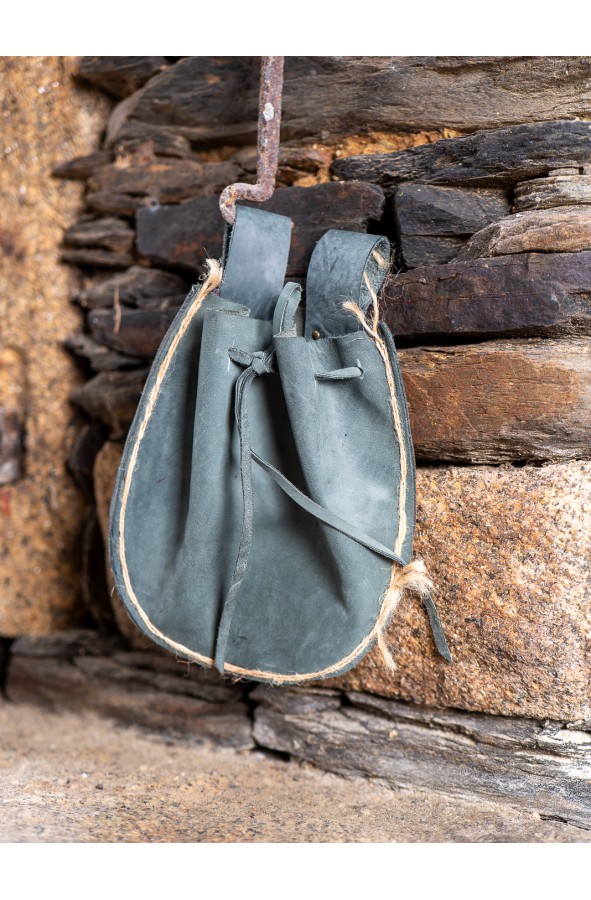 Aged Leather Belt Pouch in Grayish...