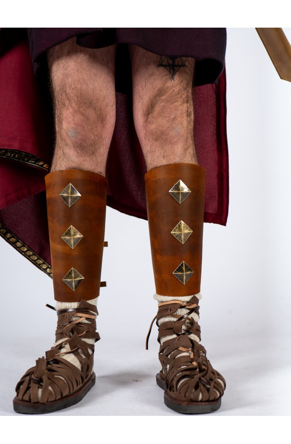 Aged Brown Roman Leather Greaves with...
