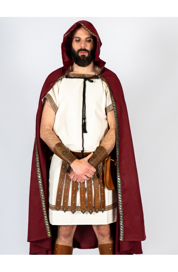 Roman hooded cloak with trim and cord...