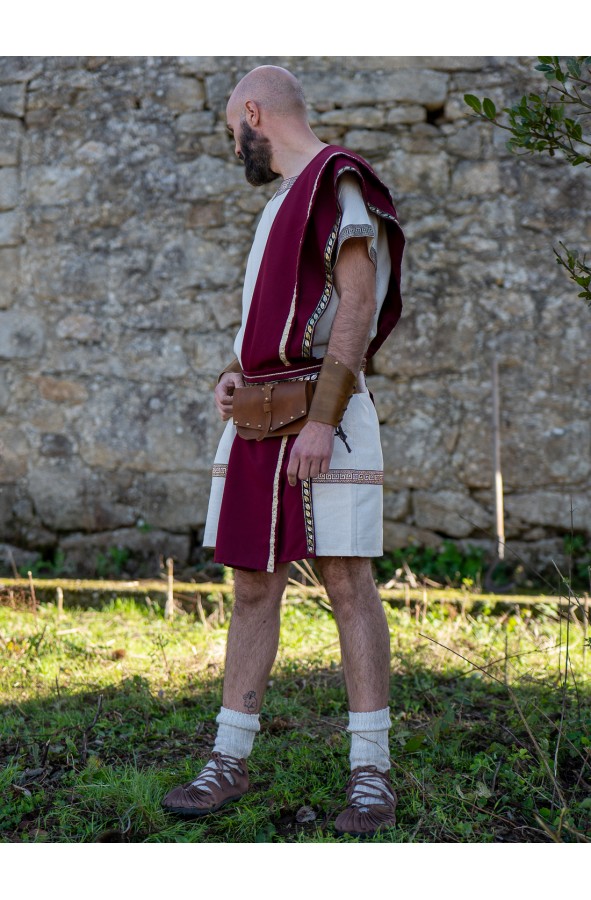 Roman white tunic with burgundy toga...