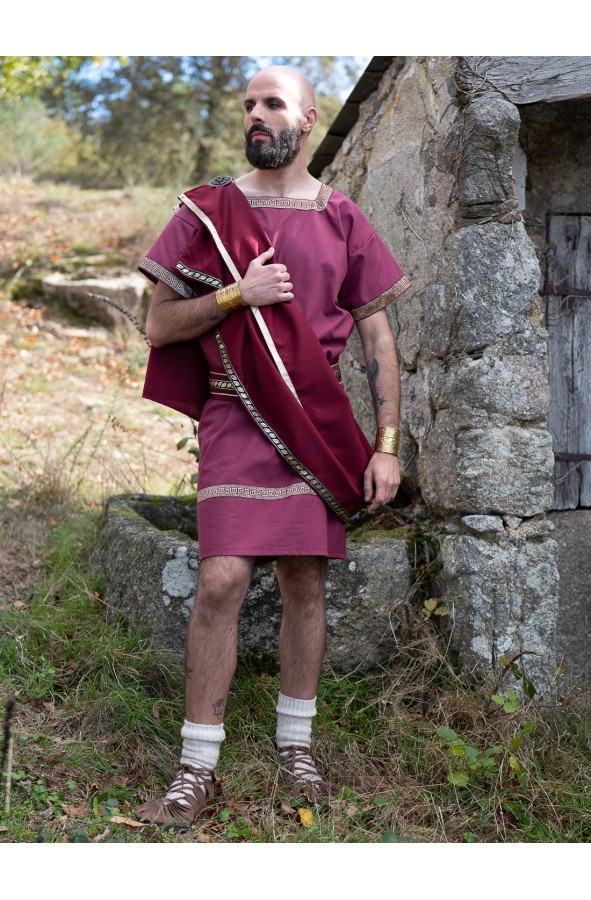 Roman tunic in garnet with geometric...