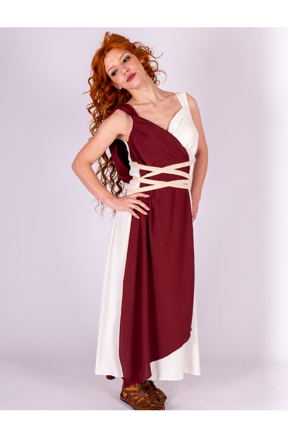 Roman Dress in White and Burgundy...